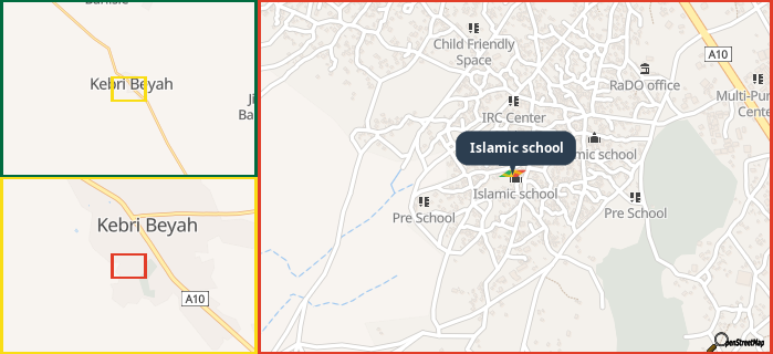 Map showing the address of Islamic school in three different zoom levels.