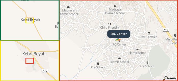Map showing the address of IRC Center in three different zoom levels.