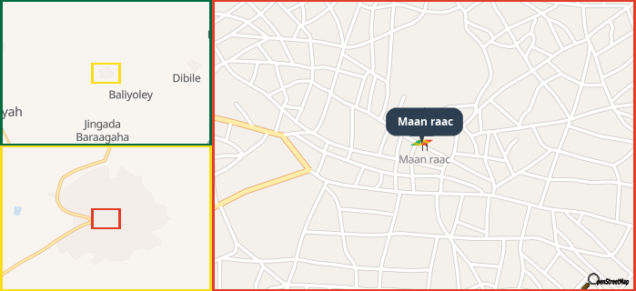 Map showing the address of Maan raac in three different zoom levels.