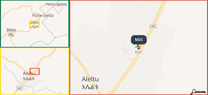 Map showing the address of NOC in three different zoom levels.