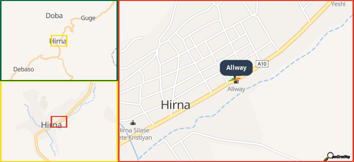 Map showing the address of Allway in three different zoom levels.