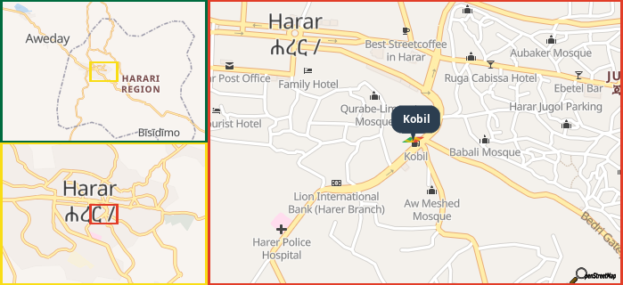 Map showing the address of Kobil in three different zoom levels.