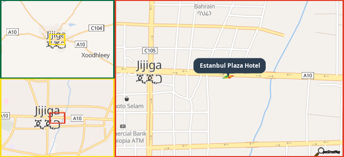 Map showing the address of Estanbul Plaza Hotel in three different zoom levels.