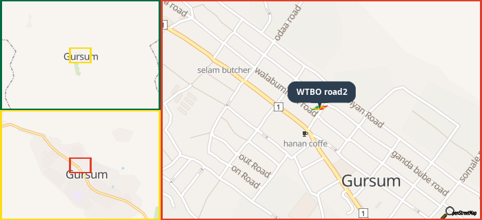 Map showing the address of WTBO road2 in three different zoom levels.