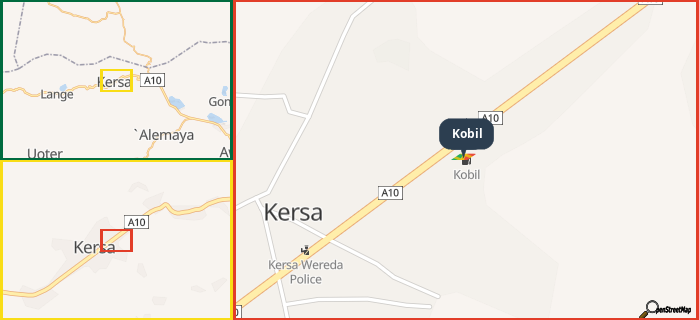 Map showing the address of Kobil in three different zoom levels.
