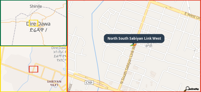Map showing the address of North South Sabiyan Link West in three different zoom levels.