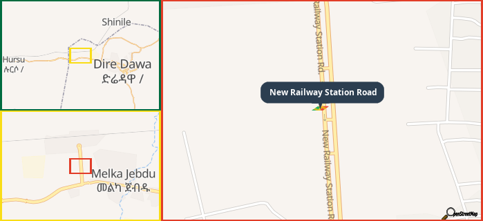 Map showing the address of New Railway Station Road in three different zoom levels.