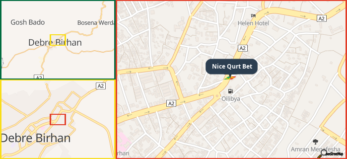 Map showing the address of Nice Qurt Bet in three different zoom levels.