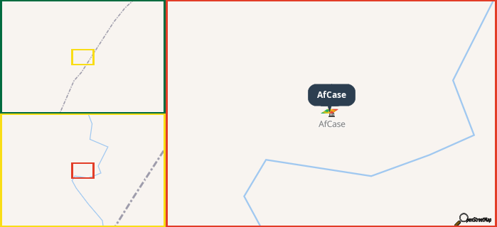 Map showing the address of AfCase in three different zoom levels.