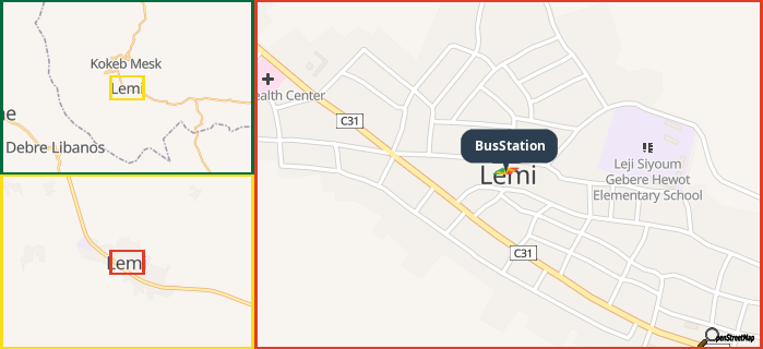Map showing the address of BusStation in three different zoom levels.